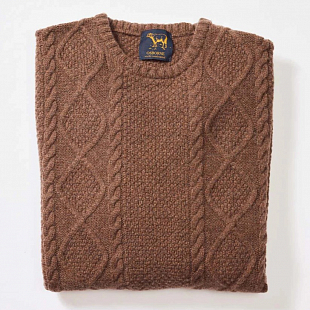 3Картинка Osborne Lambswool Large Cable Crew Neck Tobacco